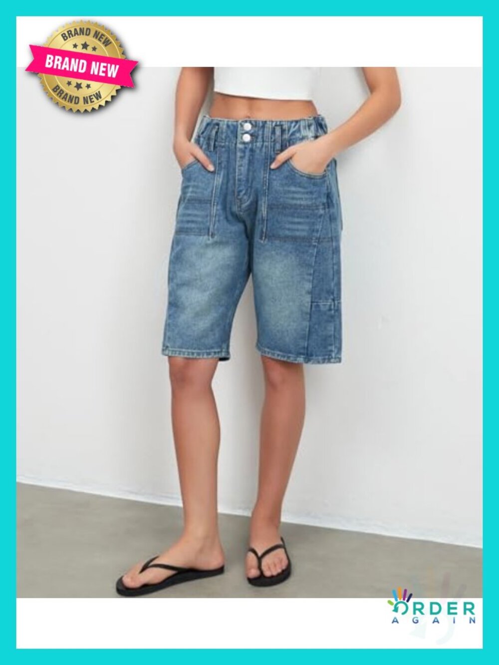 Denim Bermuda Long Shorts Low Waist Baggy Barrel Short Pants - Picture 4 of 5